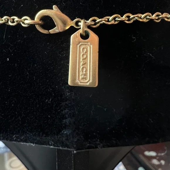 Coach Daphne Pink Glass Floral Drop Necklace Gold Tone Signed Rare - Picture 3 of 11